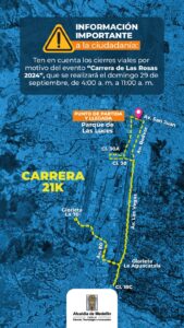 Cierres viales este fin de semana por la Carrera de las Rosas en Medellín